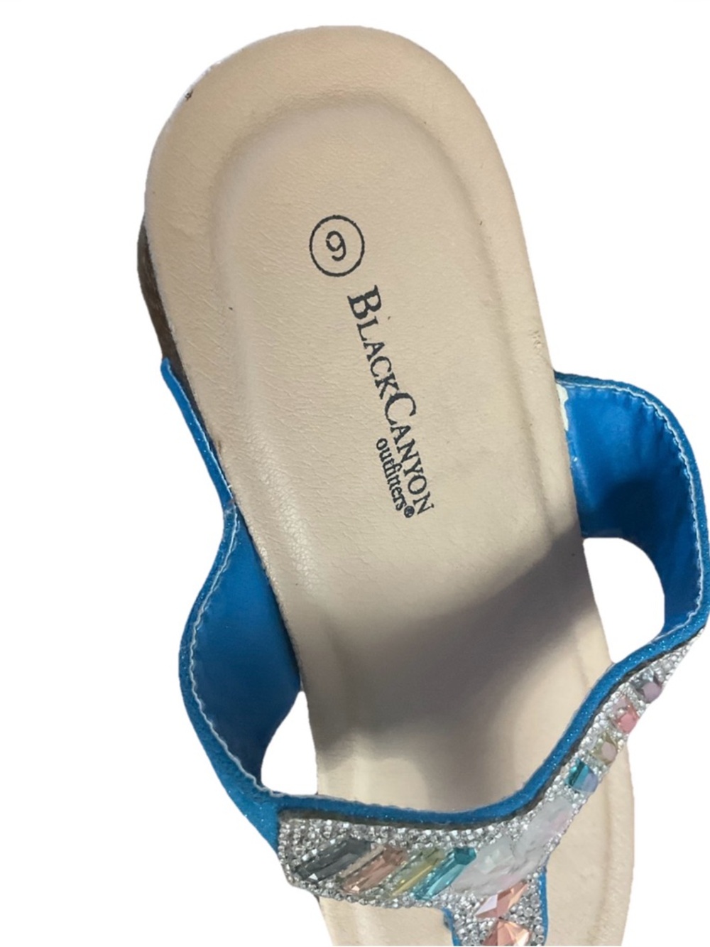 Black Canyon Outfitters Sparkles Jeweled Blue Wedge Sandals Size 9 - Picture 3 of 9